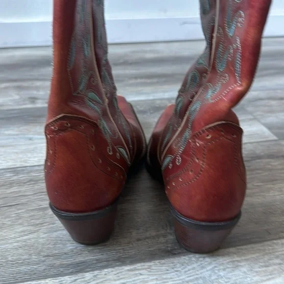 Ariat boots brown leather teal trim size 7.5 Style #10006309 Sonora